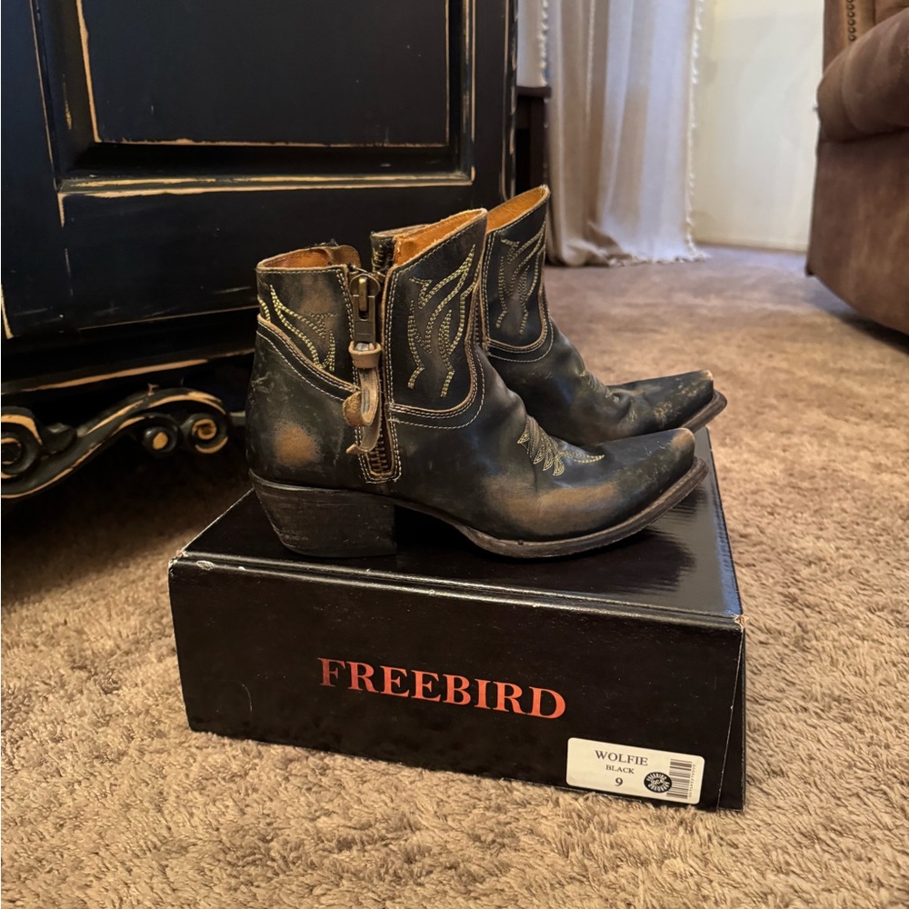 Freebird Wolfie Distressed Black Leather Boots